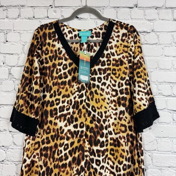 NWT Kate Landry Zip Front Caftan Beach Dress Novelle Peach Animal Print - Picture 2 of 11